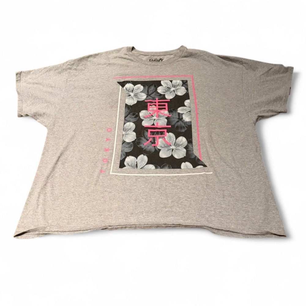 Popular‎ Poison Tokyo Floral Graphic T-Shirt Gray 3XL Oversized Streetwear